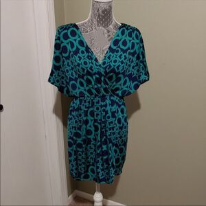 Yetts Los Angeles Blue Green Geometric Print Dress Size Medium